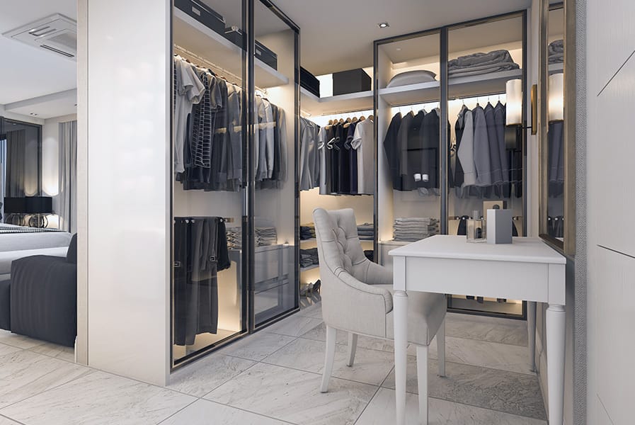 closet no quarto com spots de luz para iluminacao perfeita