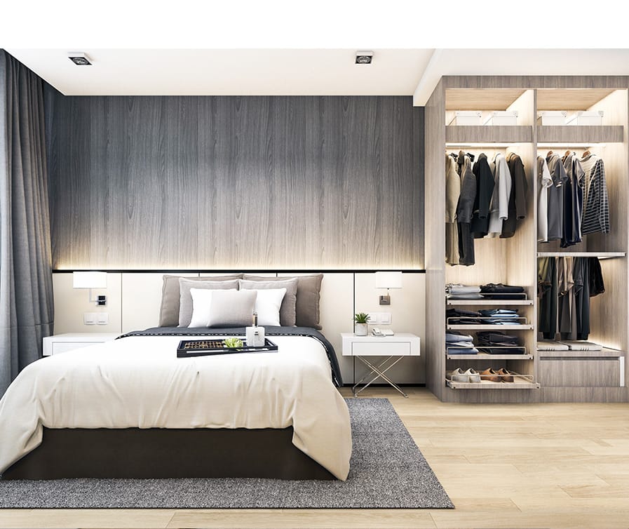 closet no quarto com tapete mantendo a superficie confortavel